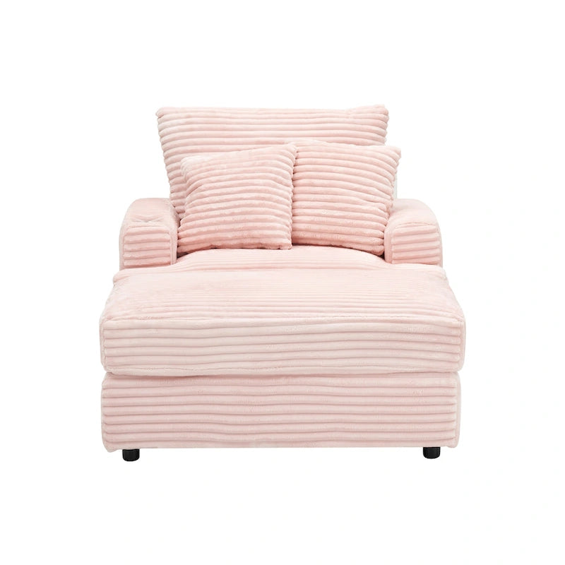 Fauteuil inclinable haut dossier en velours côtelé rose avec pouf et porte-gobelets, 1 place