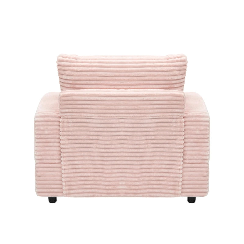 Fauteuil inclinable haut dossier en velours côtelé rose avec pouf et porte-gobelets, 1 place