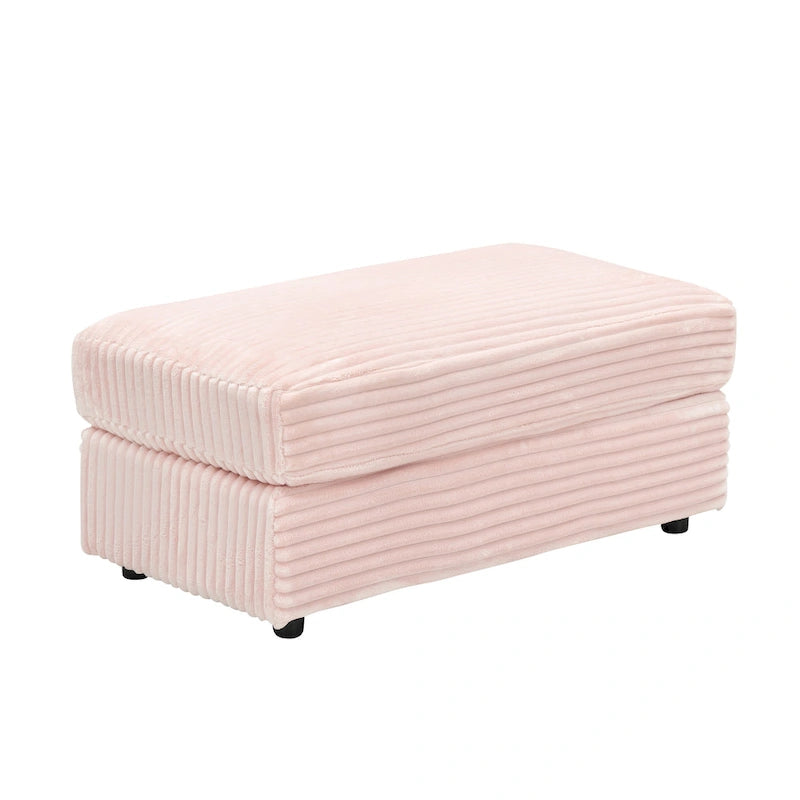 Fauteuil inclinable haut dossier en velours côtelé rose avec pouf et porte-gobelets, 1 place