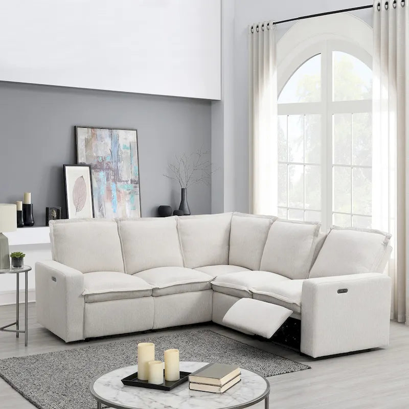 Fauteuil inclinable électrique beige/gris avec port USB et positions infinies, 1 place