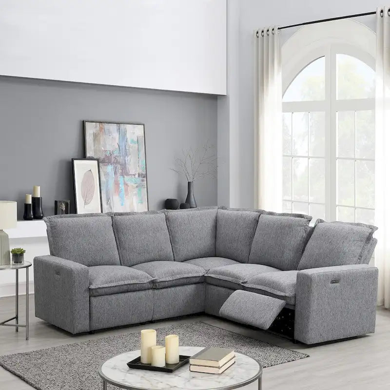 Fauteuil inclinable électrique beige/gris avec port USB et positions infinies, 1 place