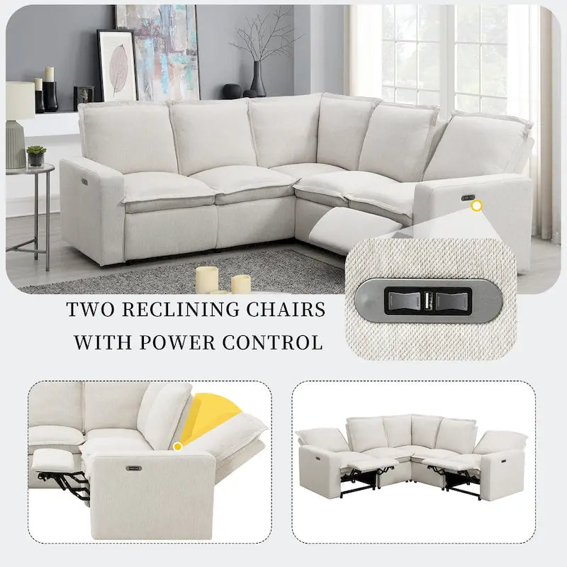 Fauteuil inclinable électrique beige/gris avec port USB et positions infinies, 1 place