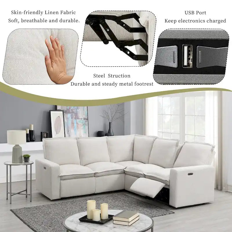 Fauteuil inclinable électrique beige/gris avec port USB et positions infinies, 1 place