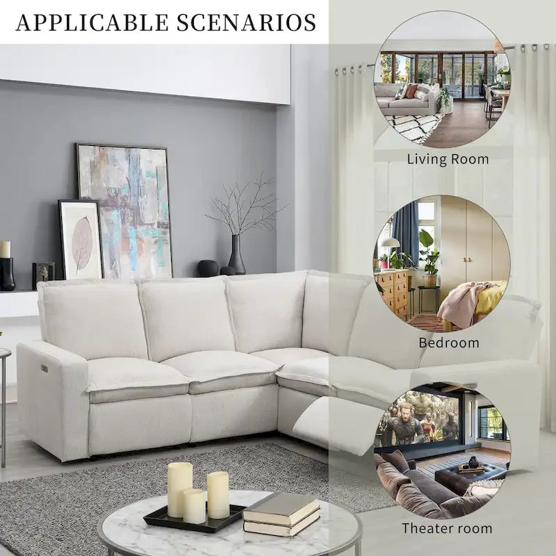 Fauteuil inclinable électrique beige/gris avec port USB et positions infinies, 1 place