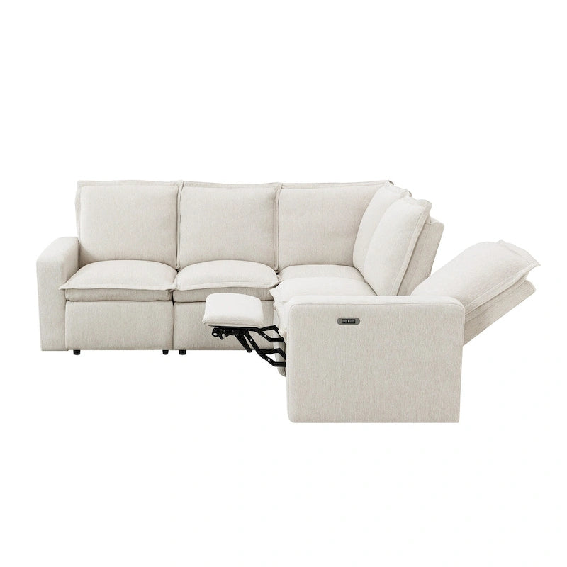 Fauteuil inclinable électrique beige/gris avec port USB et positions infinies, 1 place