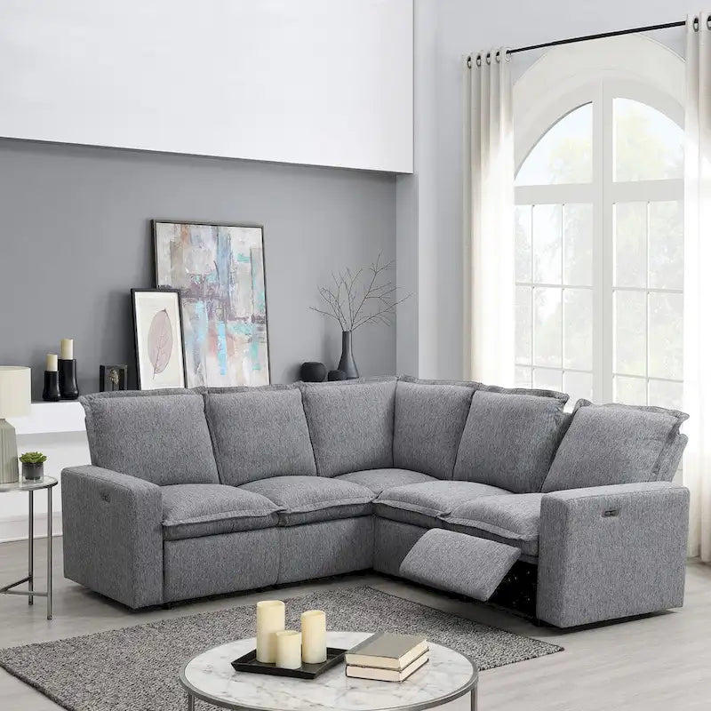 Fauteuil inclinable électrique beige/gris avec port USB et positions infinies, 1 place