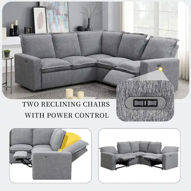 Fauteuil inclinable électrique beige/gris avec port USB et positions infinies, 1 place