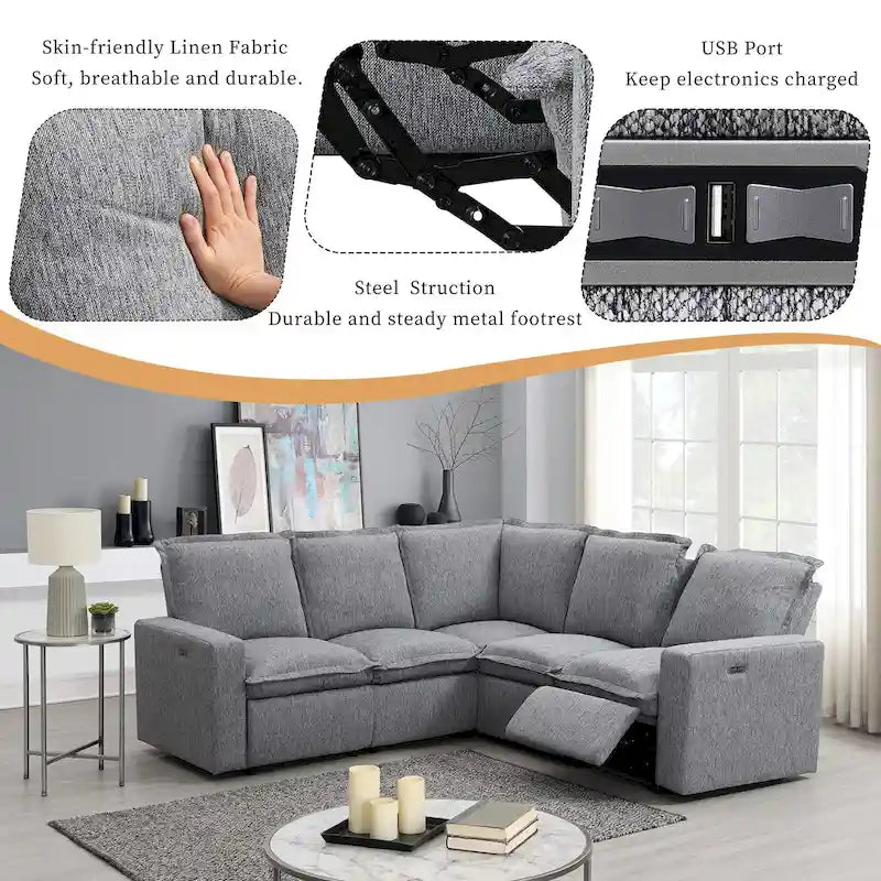 Fauteuil inclinable électrique beige/gris avec port USB et positions infinies, 1 place