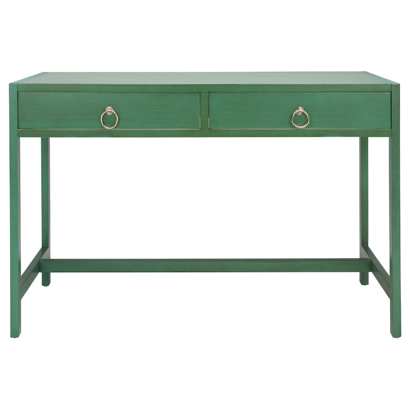 Bureau de travail moderne 2 tiroirs gris/turquoise/blanc antique/bleu marine avec grande surface de travail et grand dégagement pour les jambes, pour 1 personne