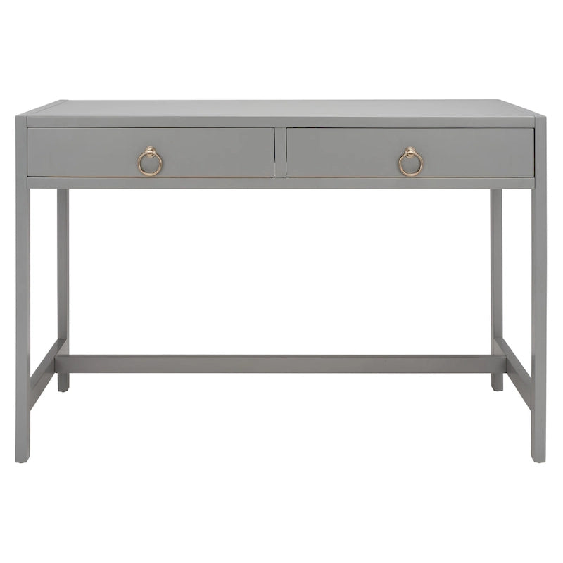 Bureau de travail moderne 2 tiroirs gris/turquoise/blanc antique/bleu marine avec grande surface de travail et grand dégagement pour les jambes, pour 1 personne