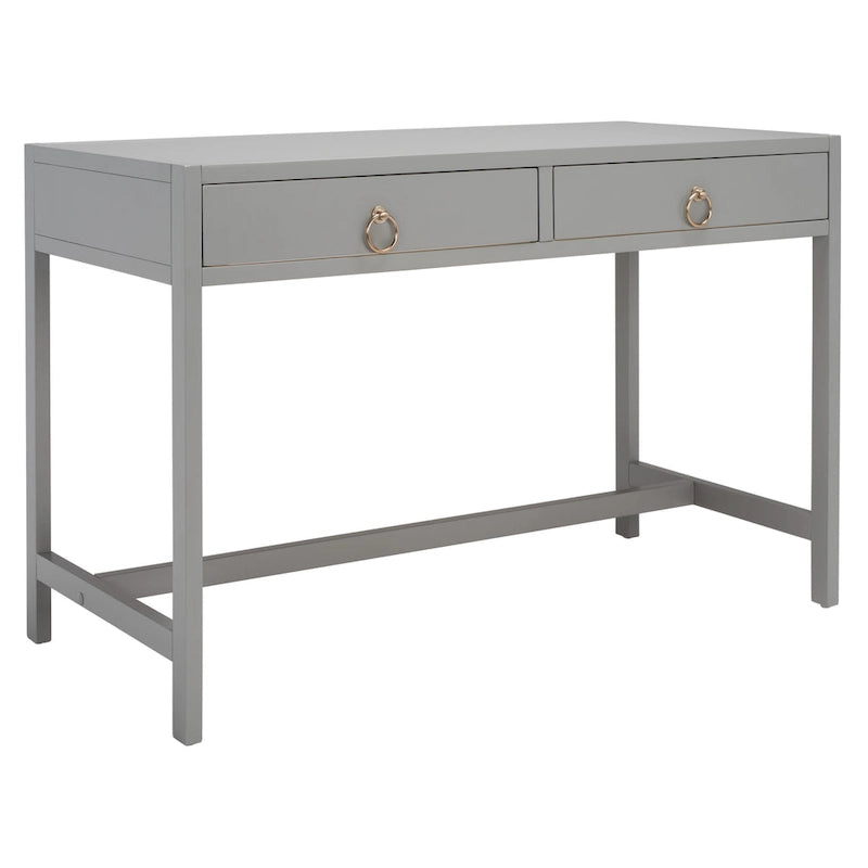 Bureau de travail moderne 2 tiroirs gris/turquoise/blanc antique/bleu marine avec grande surface de travail et grand dégagement pour les jambes, pour 1 personne