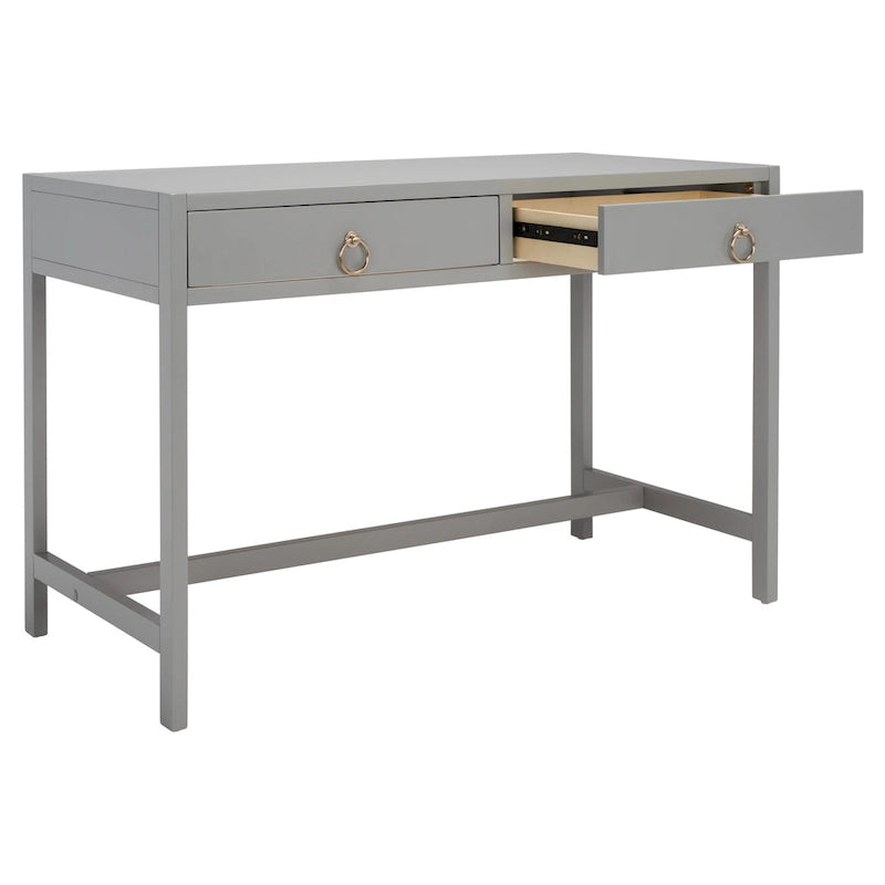 Bureau de travail moderne 2 tiroirs gris/turquoise/blanc antique/bleu marine avec grande surface de travail et grand dégagement pour les jambes, pour 1 personne