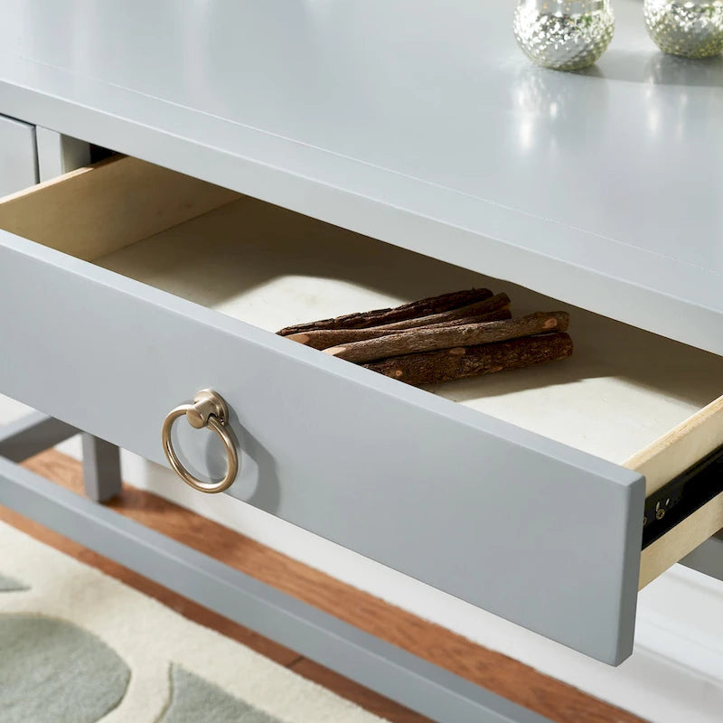 Bureau de travail moderne 2 tiroirs gris/turquoise/blanc antique/bleu marine avec grande surface de travail et grand dégagement pour les jambes, pour 1 personne
