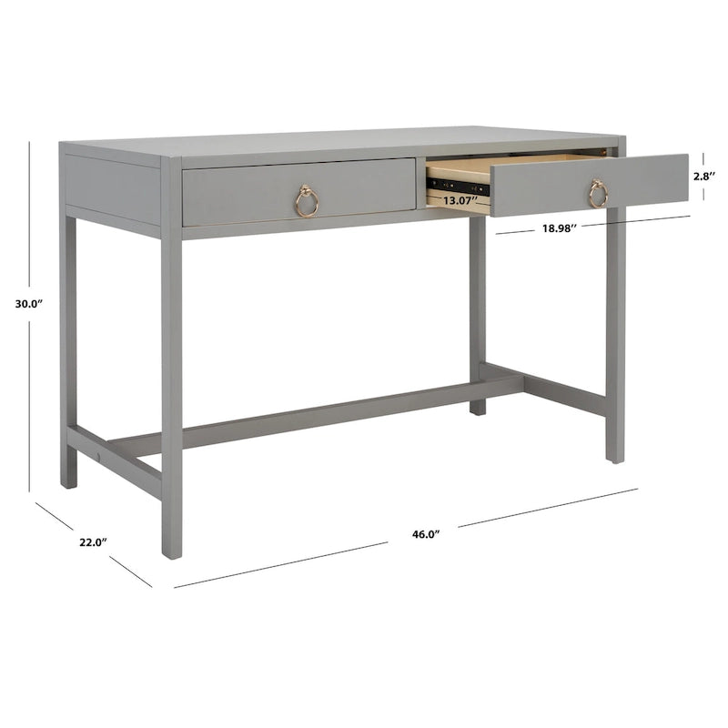 Bureau de travail moderne 2 tiroirs gris/turquoise/blanc antique/bleu marine avec grande surface de travail et grand dégagement pour les jambes, pour 1 personne