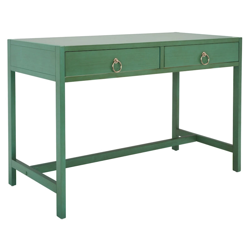 Bureau de travail moderne 2 tiroirs gris/turquoise/blanc antique/bleu marine avec grande surface de travail et grand dégagement pour les jambes, pour 1 personne