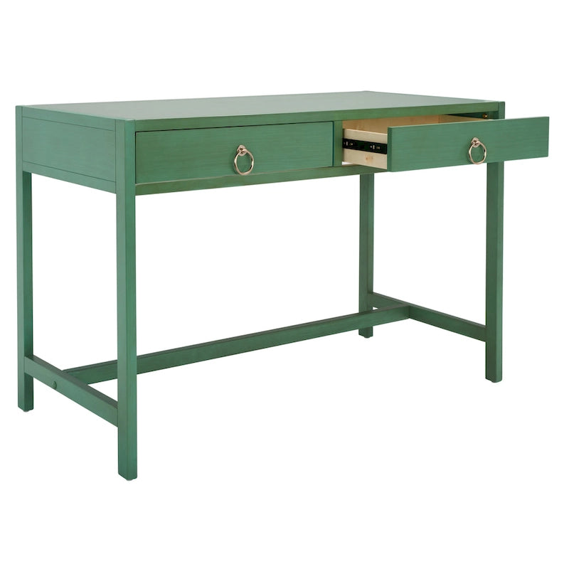 Bureau de travail moderne 2 tiroirs gris/turquoise/blanc antique/bleu marine avec grande surface de travail et grand dégagement pour les jambes, pour 1 personne