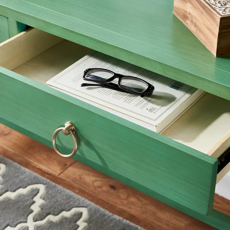 Bureau de travail moderne 2 tiroirs gris/turquoise/blanc antique/bleu marine avec grande surface de travail et grand dégagement pour les jambes, pour 1 personne