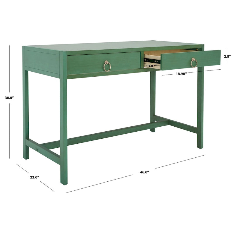 Bureau de travail moderne 2 tiroirs gris/turquoise/blanc antique/bleu marine avec grande surface de travail et grand dégagement pour les jambes, pour 1 personne