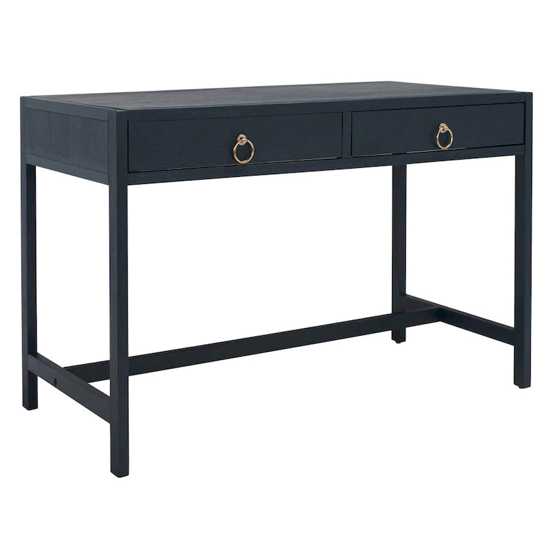 Bureau de travail moderne 2 tiroirs gris/turquoise/blanc antique/bleu marine avec grande surface de travail et grand dégagement pour les jambes, pour 1 personne
