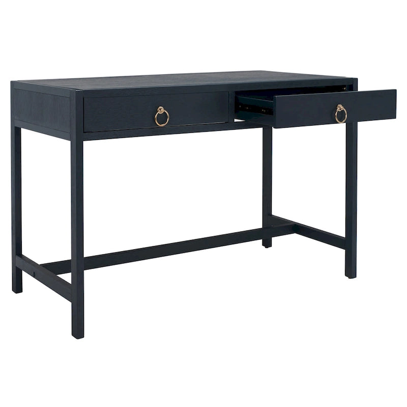 Bureau de travail moderne 2 tiroirs gris/turquoise/blanc antique/bleu marine avec grande surface de travail et grand dégagement pour les jambes, pour 1 personne