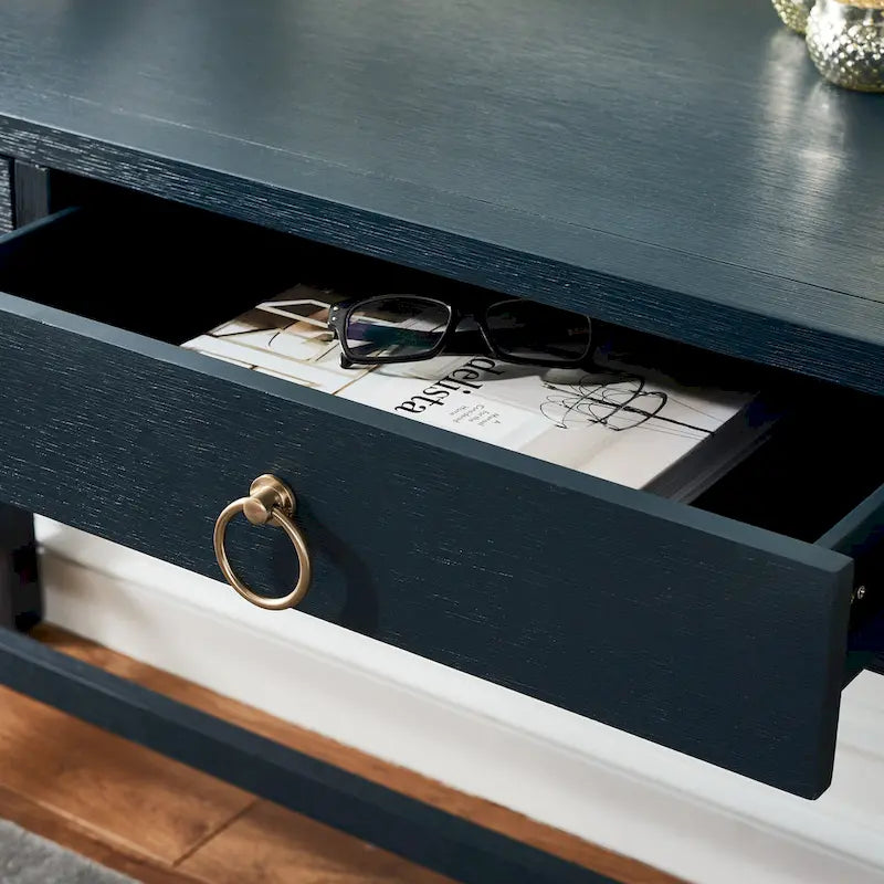 Bureau de travail moderne 2 tiroirs gris/turquoise/blanc antique/bleu marine avec grande surface de travail et grand dégagement pour les jambes, pour 1 personne