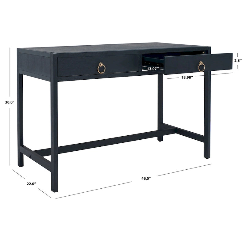 Bureau de travail moderne 2 tiroirs gris/turquoise/blanc antique/bleu marine avec grande surface de travail et grand dégagement pour les jambes, pour 1 personne
