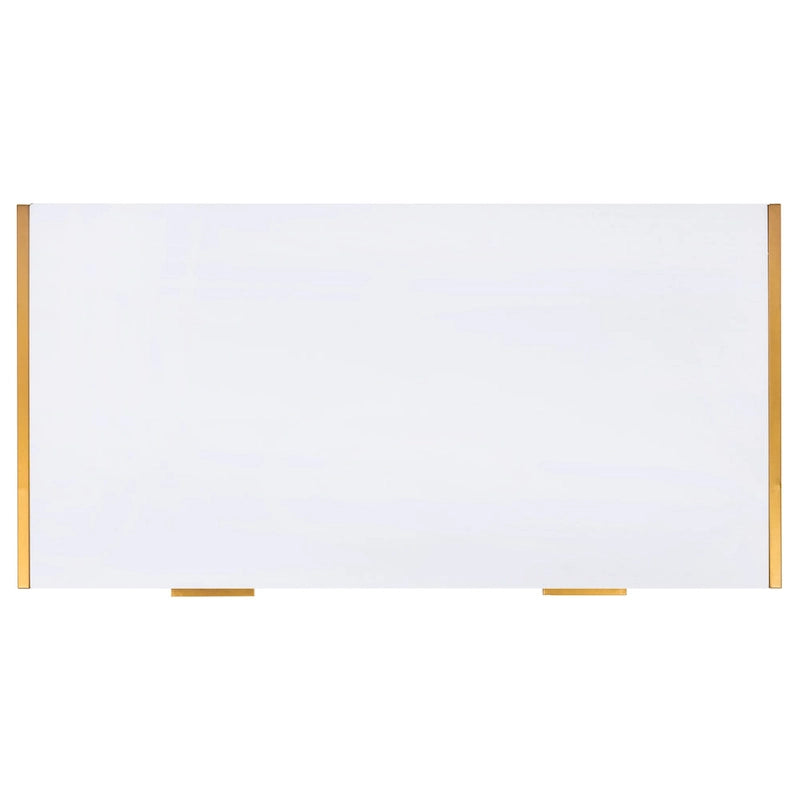 Console-bureau contemporaine glamour 1 tiroir blanc/or avec plateau en bois blanc et cadre en métal doré, pour 1 personne