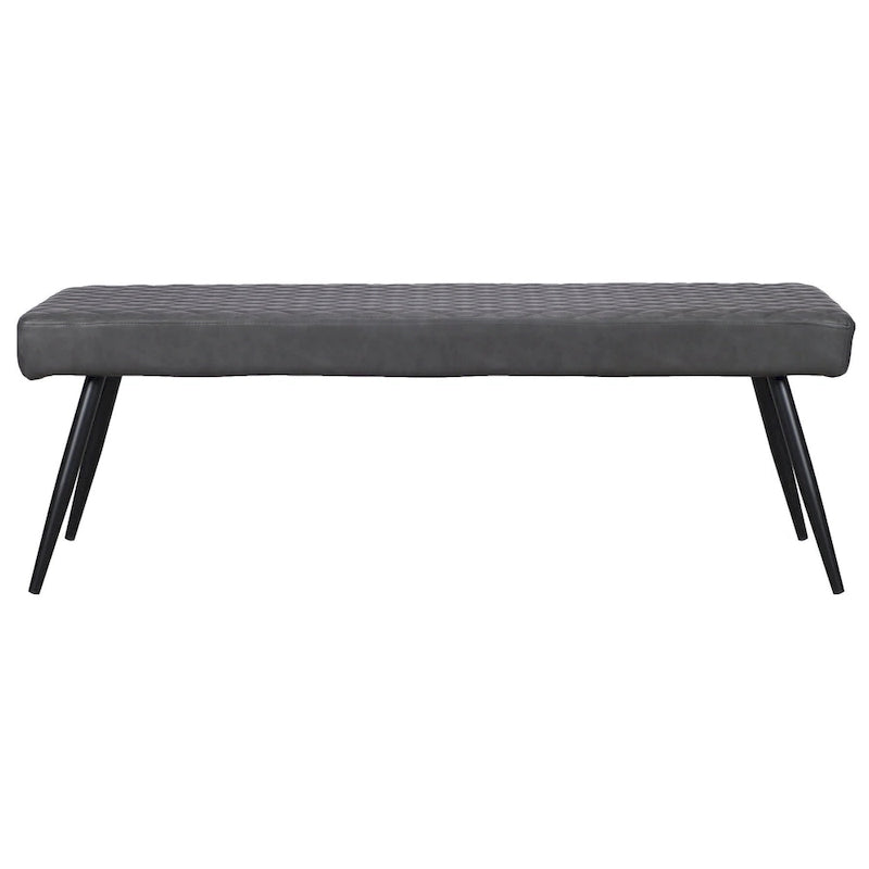 Banc de salle à manger capitonné en similicuir gris foncé et noir avec pieds métalliques évasés, 3 places