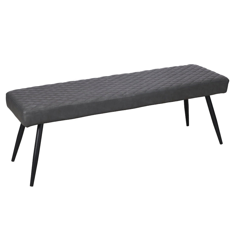 Banc de salle à manger capitonné en similicuir gris foncé et noir avec pieds métalliques évasés, 3 places