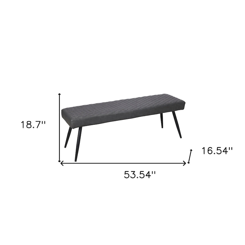 Banc de salle à manger capitonné en similicuir gris foncé et noir avec pieds métalliques évasés, 3 places