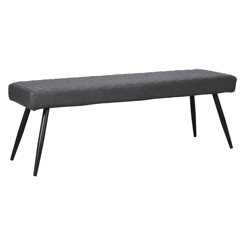 Banc de salle à manger capitonné en similicuir gris foncé et noir avec pieds métalliques évasés, 3 places