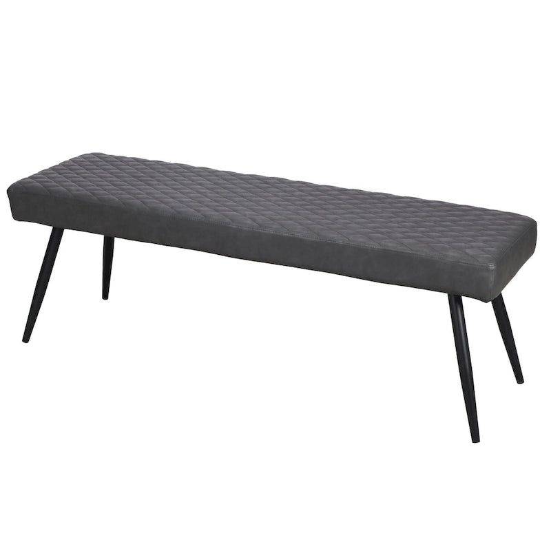 Banc de salle à manger capitonné en similicuir gris foncé et noir avec pieds métalliques évasés, 3 places