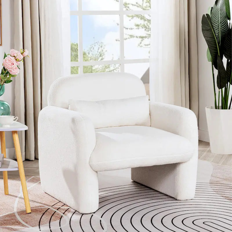 Fauteuil en polaire Teddy avec oreiller, 1 place, Rose/Gris/Beige