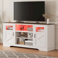 Meuble TV de ferme blanc/gris/noir avec bande lumineuse LED, 9 compartiments de rangement et garniture en verre, convient aux téléviseurs jusqu'à 65 pouces