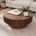 Table basse ronde cannelée Noyer/Naturel/Noir avec rangement dissimulé et placage en bois, 2 tailles