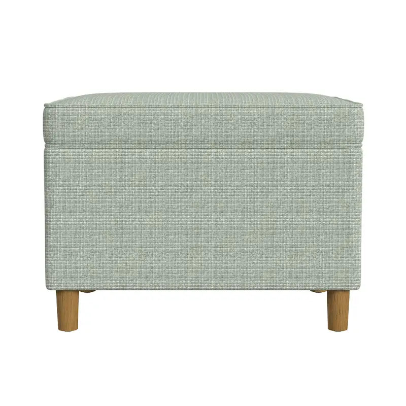 Pouffe de rangement rectangulaire vert sauge et marron avec couvercle à charnière et tissu tissé, 1 place