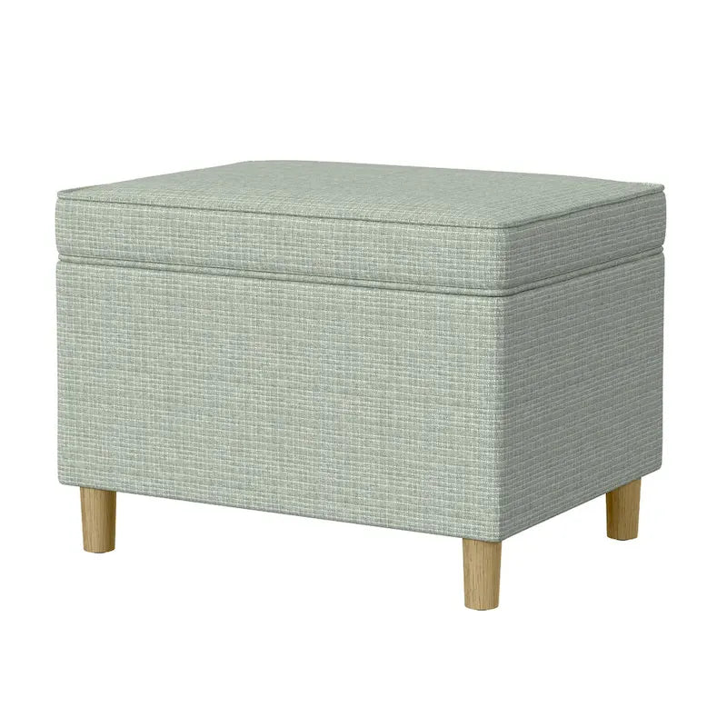 Pouffe de rangement rectangulaire vert sauge et marron avec couvercle à charnière et tissu tissé, 1 place