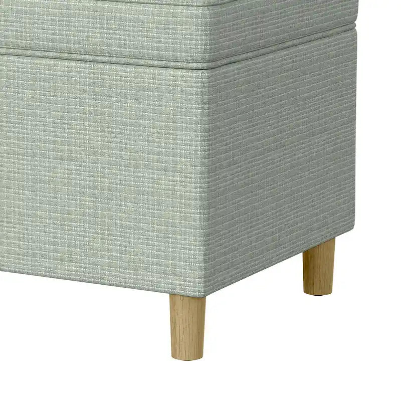 Pouffe de rangement rectangulaire vert sauge et marron avec couvercle à charnière et tissu tissé, 1 place