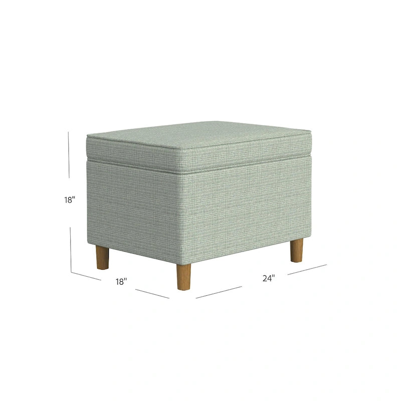 Pouffe de rangement rectangulaire vert sauge et marron avec couvercle à charnière et tissu tissé, 1 place