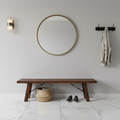 Banc de salle à manger rustique marron et argenté avec bois d'acajou et entretoise à tendeur métallique, 3-4 places