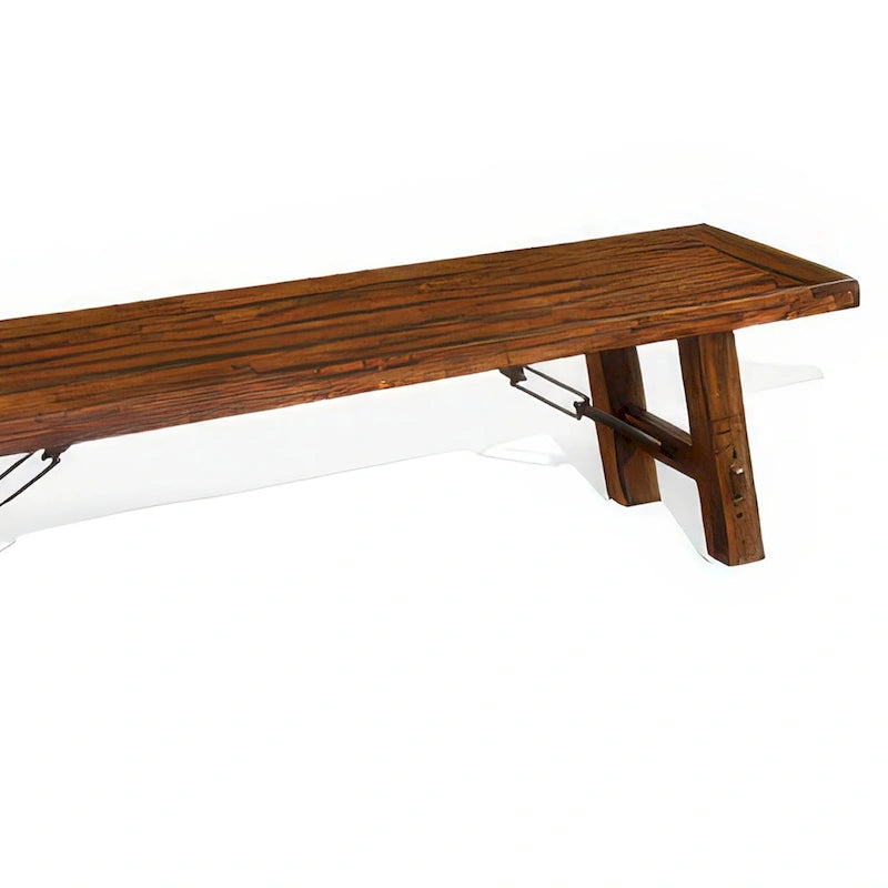 Banc de salle à manger rustique marron et argenté avec bois d'acajou et entretoise à tendeur métallique, 3-4 places