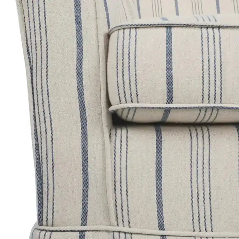 Fauteuil pivotant rond à dossier enveloppant en tissu rayé blanc et gris avec base en fer, 1 place