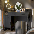 Coiffeuse moderne noire/rose/cyan/blanche avec 4 tiroirs, 1 placard et station de charge, pour 1 personne