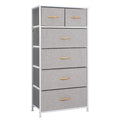 Commode combinée à 6 tiroirs avec portes d'armoire et tringle de suspension, Gris-Blanc/Brun/Gris-Noir