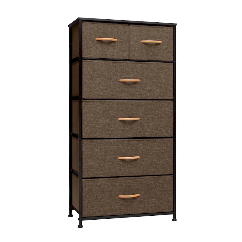 Commode combinée à 6 tiroirs avec portes d'armoire et tringle de suspension, Gris-Blanc/Brun/Gris-Noir