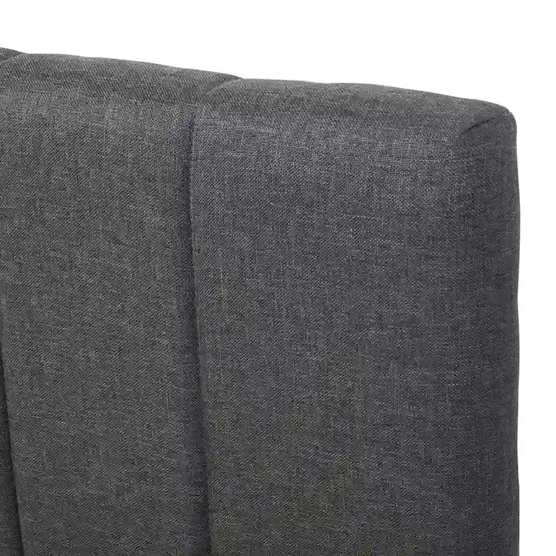 Lit plateforme rembourré en lin beige/gris avec tête de lit à rayures, lit gigogne et 3 tiroirs, Lit jumeau (1 personne) / Lit double (2 personnes)