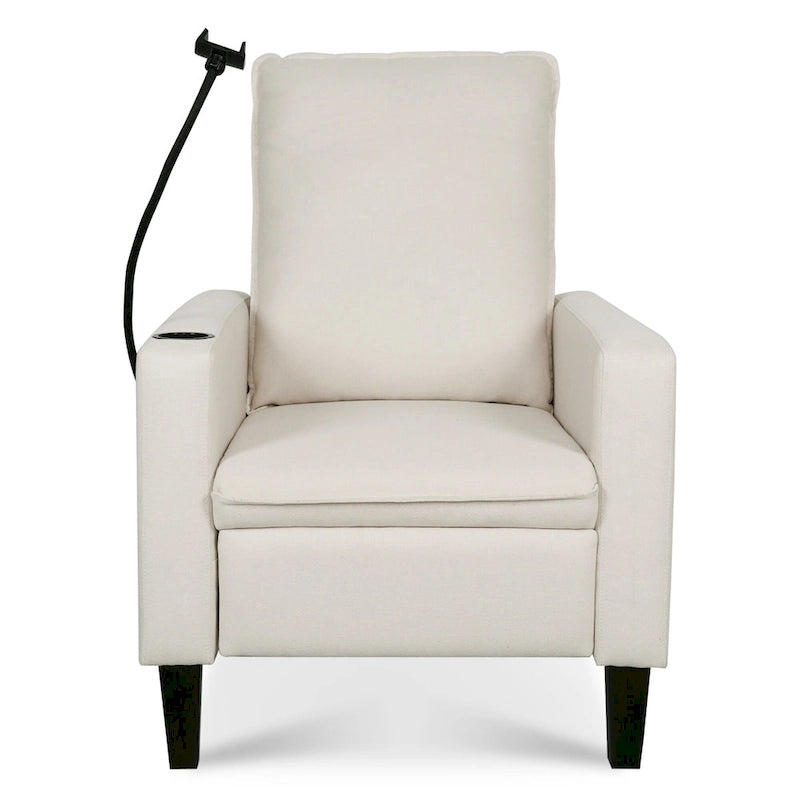 Fauteuil inclinable beige 3 positions avec support pour téléphone, porte-gobelet et pochette latérale, 1 place