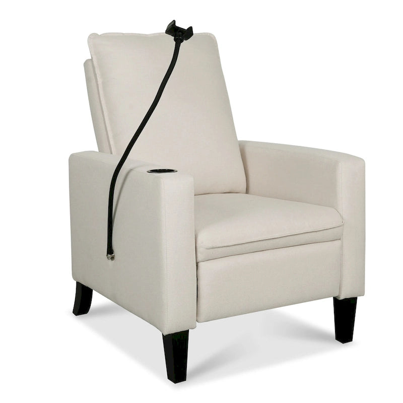 Fauteuil inclinable beige 3 positions avec support pour téléphone, porte-gobelet et pochette latérale, 1 place