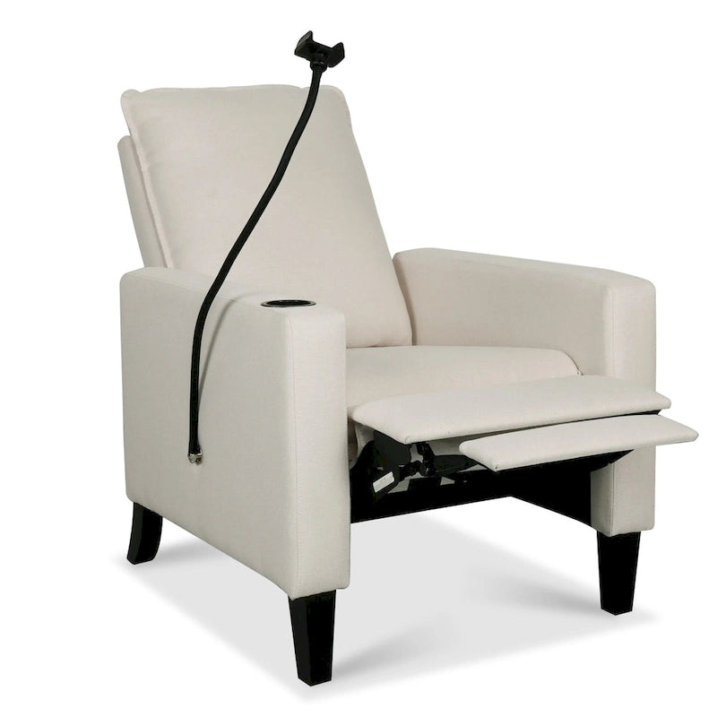 Fauteuil inclinable beige 3 positions avec support pour téléphone, porte-gobelet et pochette latérale, 1 place