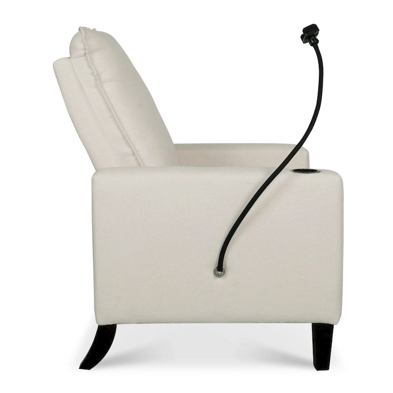 Fauteuil inclinable beige 3 positions avec support pour téléphone, porte-gobelet et pochette latérale, 1 place